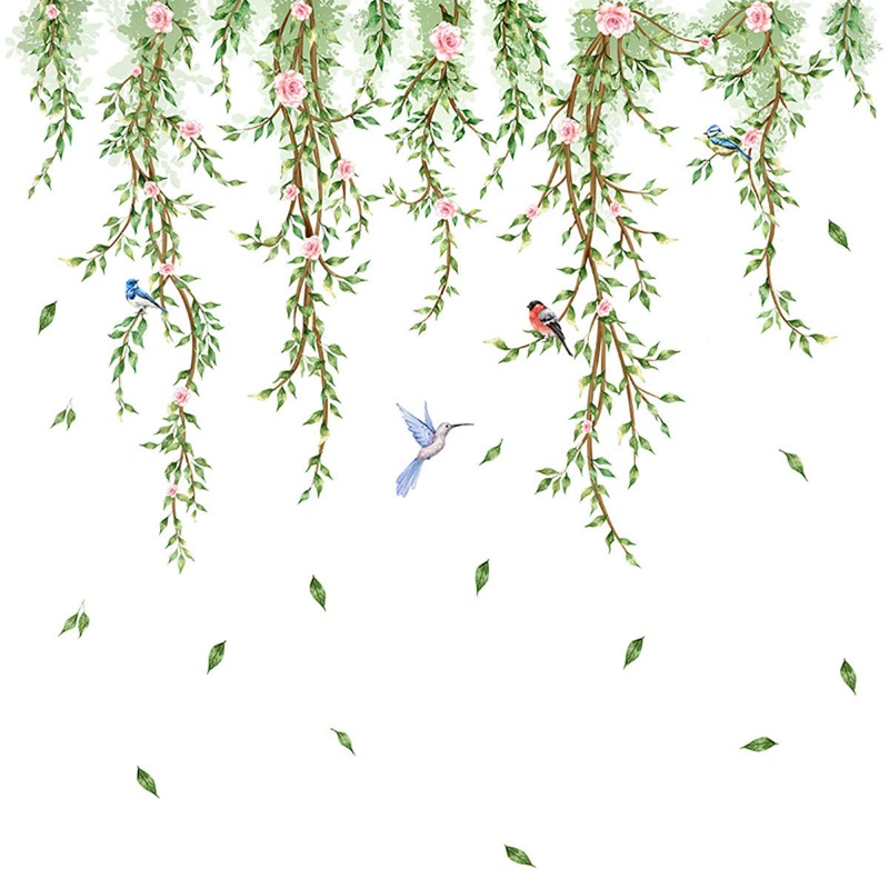 Home Decor Window Blinds - Branches Flowers Birds Glass Sticker Living