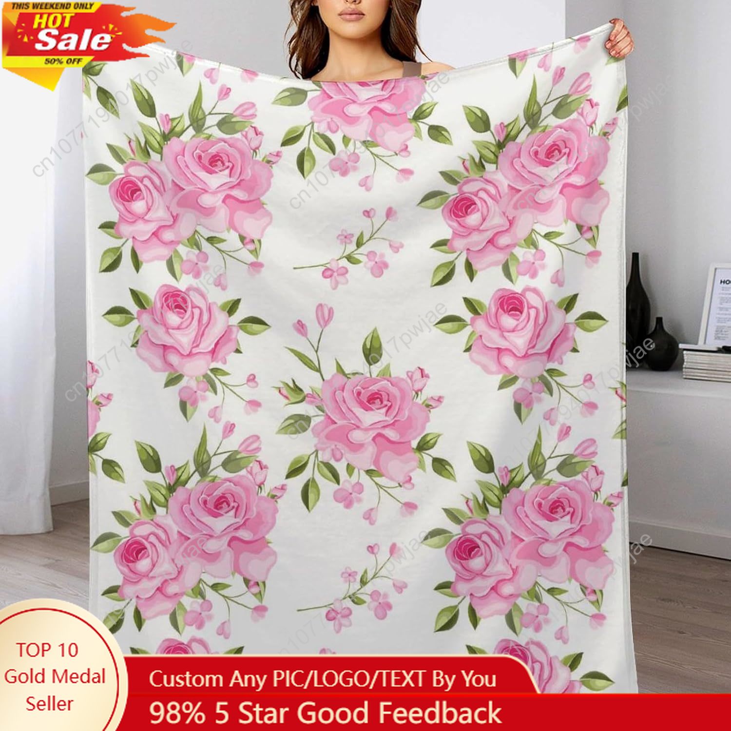 Home Decor Luxury - Pink Flower Throw Blanket Floral Decor