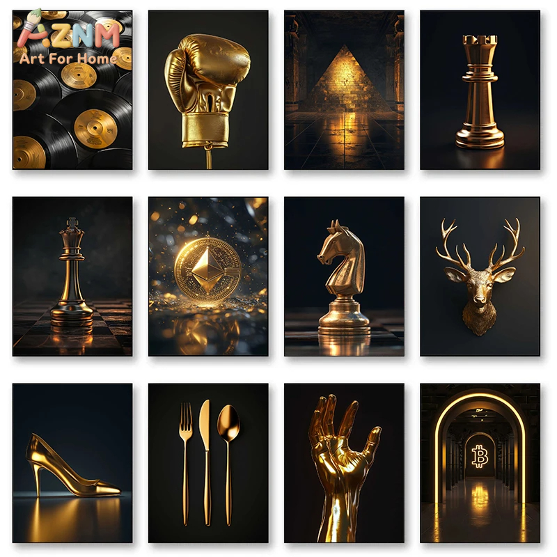 Home Decor Luxury - AZNM Luxury Gold Themed Frameless Canvas