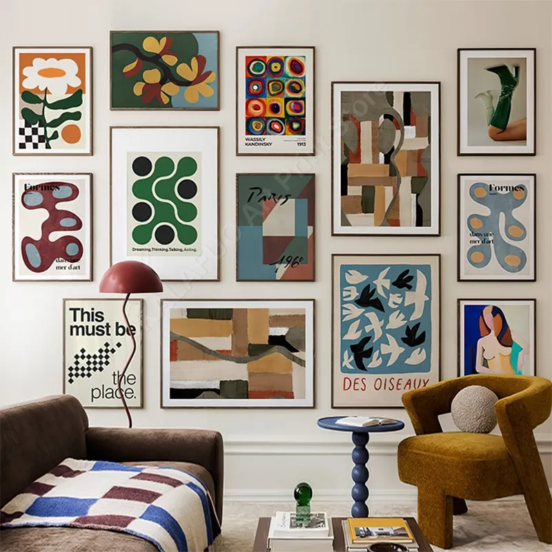 Home Decor Aesthetic Pinterest - Retro Bird & Flower Liquid Shapes