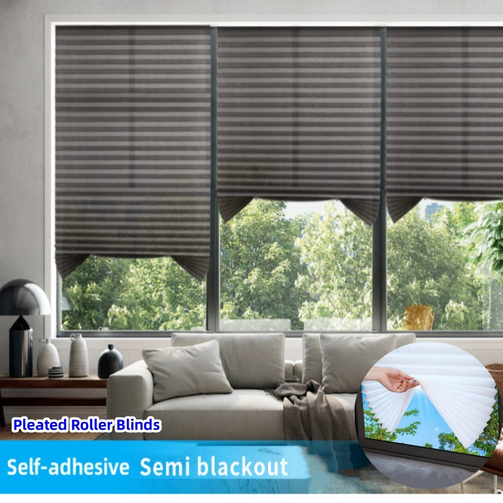 Home Decor Window Blinds - Self-adhesive Bathroom Shower Curtain Pleated Roller