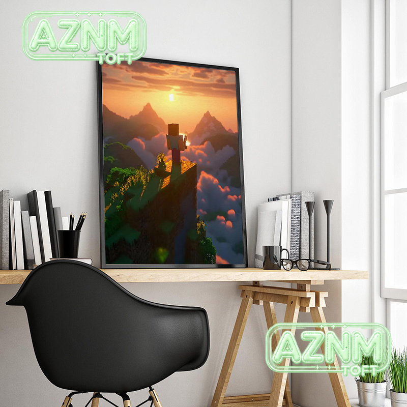 Home Decor Video - Block Pixel World Video Game Landscape