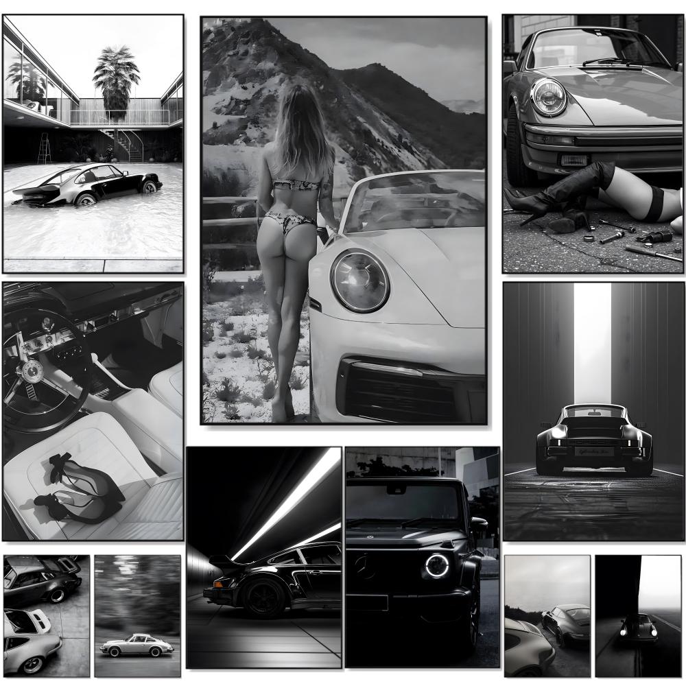 Home Decor Luxury - Black white Luxury Sports Car Painting