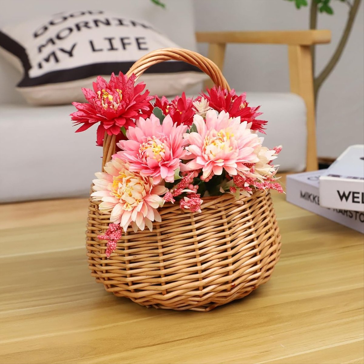 Wicker Picnic Basket with Hand - Home Decor Garden ulasan dan harga