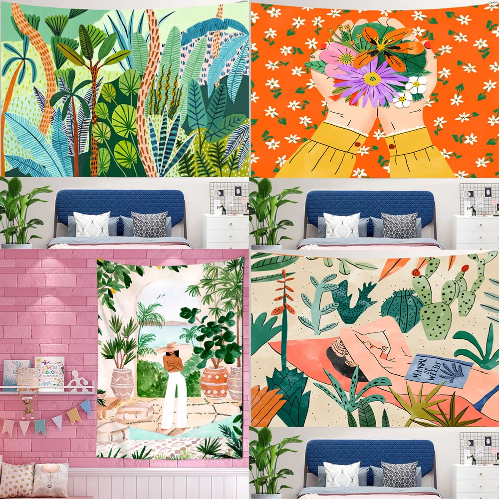 Tropical Green Plant Girl Wall - Home Decor Yoga ulasan dan harga
