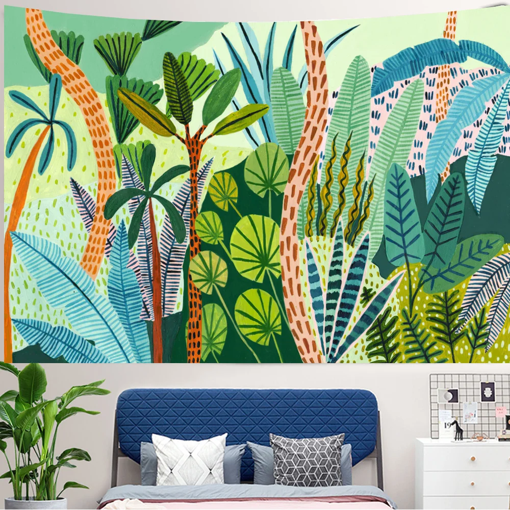 Tropical Green Plant Girl Wall - Home Decor Yoga ulasan dan harga