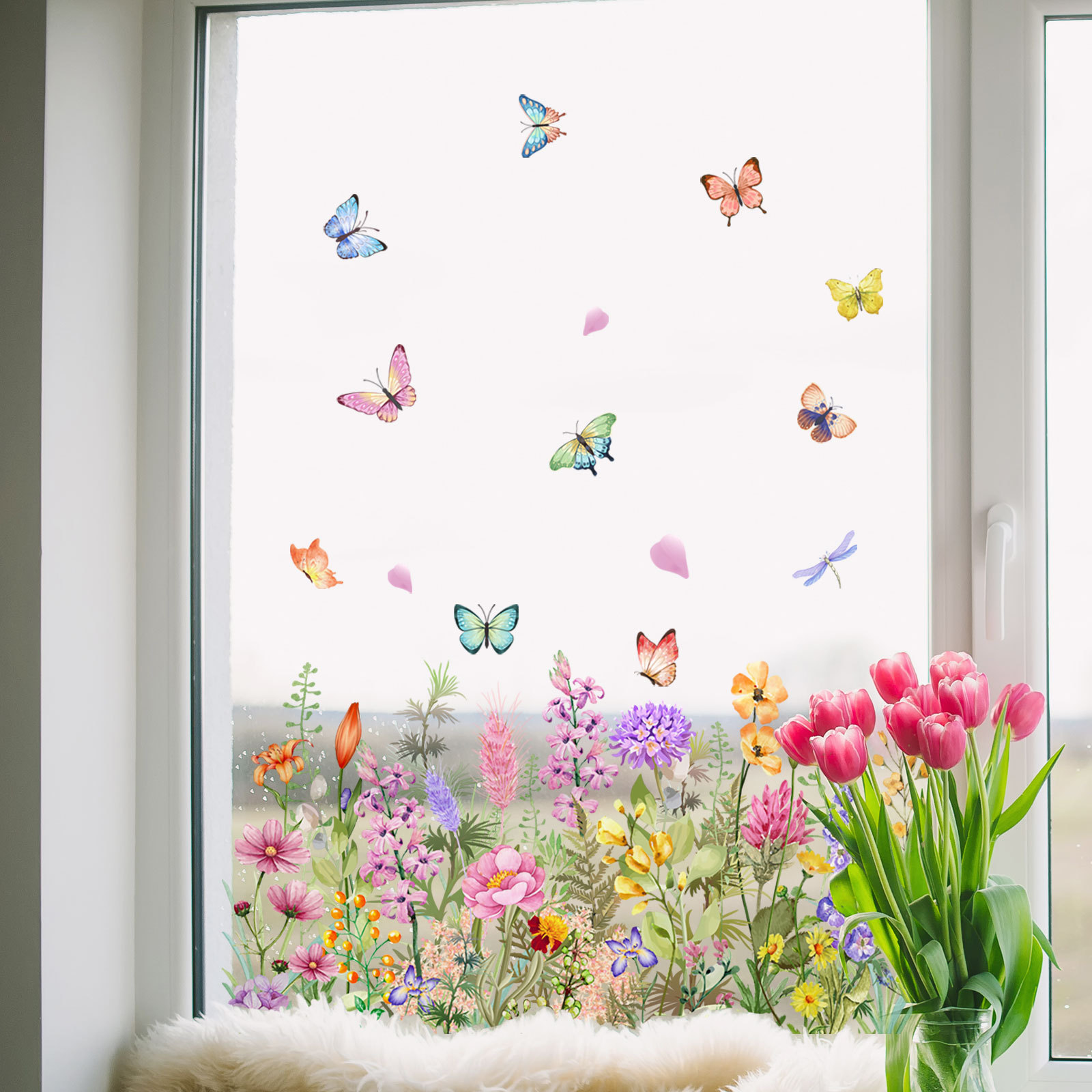 Watercolor Colored Flowers But - Home Decor Window Blinds ulasan dan harga
