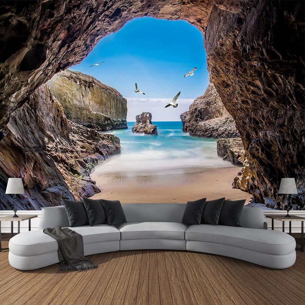 Mountain Cave Landscape Tapest - Home Decor Yoga ulasan dan harga