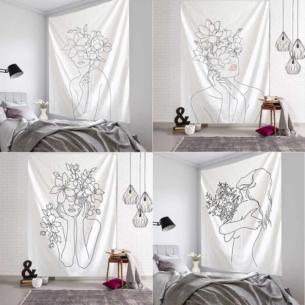 Simple Line Girl Tapestry Art  - Home Decor Yoga ulasan dan harga