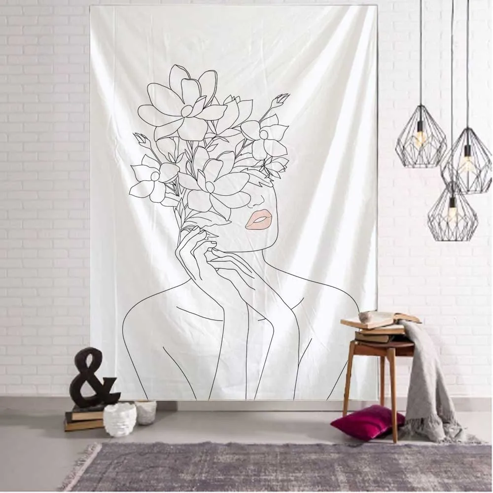 Simple Line Girl Tapestry Art  - Home Decor Yoga ulasan dan harga