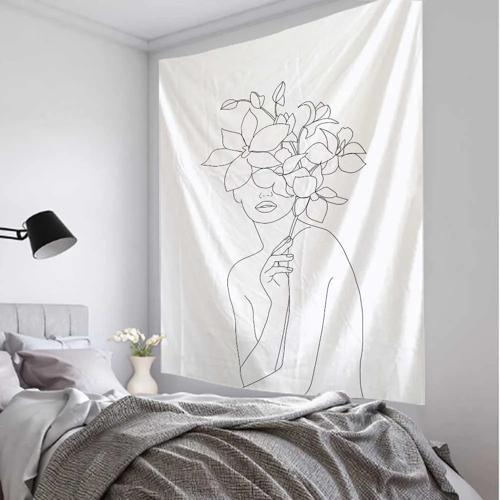 Simple Line Girl Tapestry Art  - Home Decor Yoga ulasan dan harga