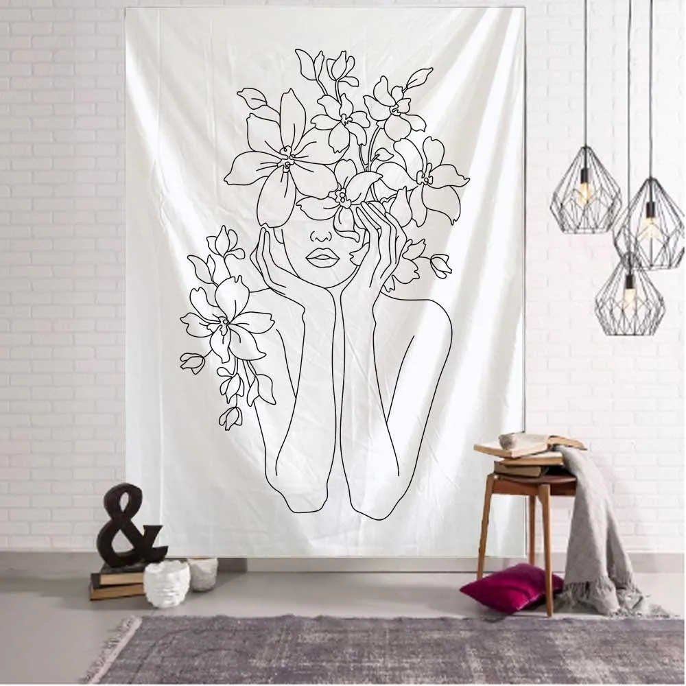 Simple Line Girl Tapestry Art  - Home Decor Yoga ulasan dan harga